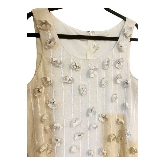 Geode ModCloth 3D Flower Shift Dress Beaded Sleeveless Sz L Color - Ecru - Picture 2 of 4